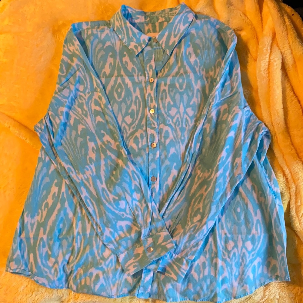 Long Sleeve Print Button Down Shirt